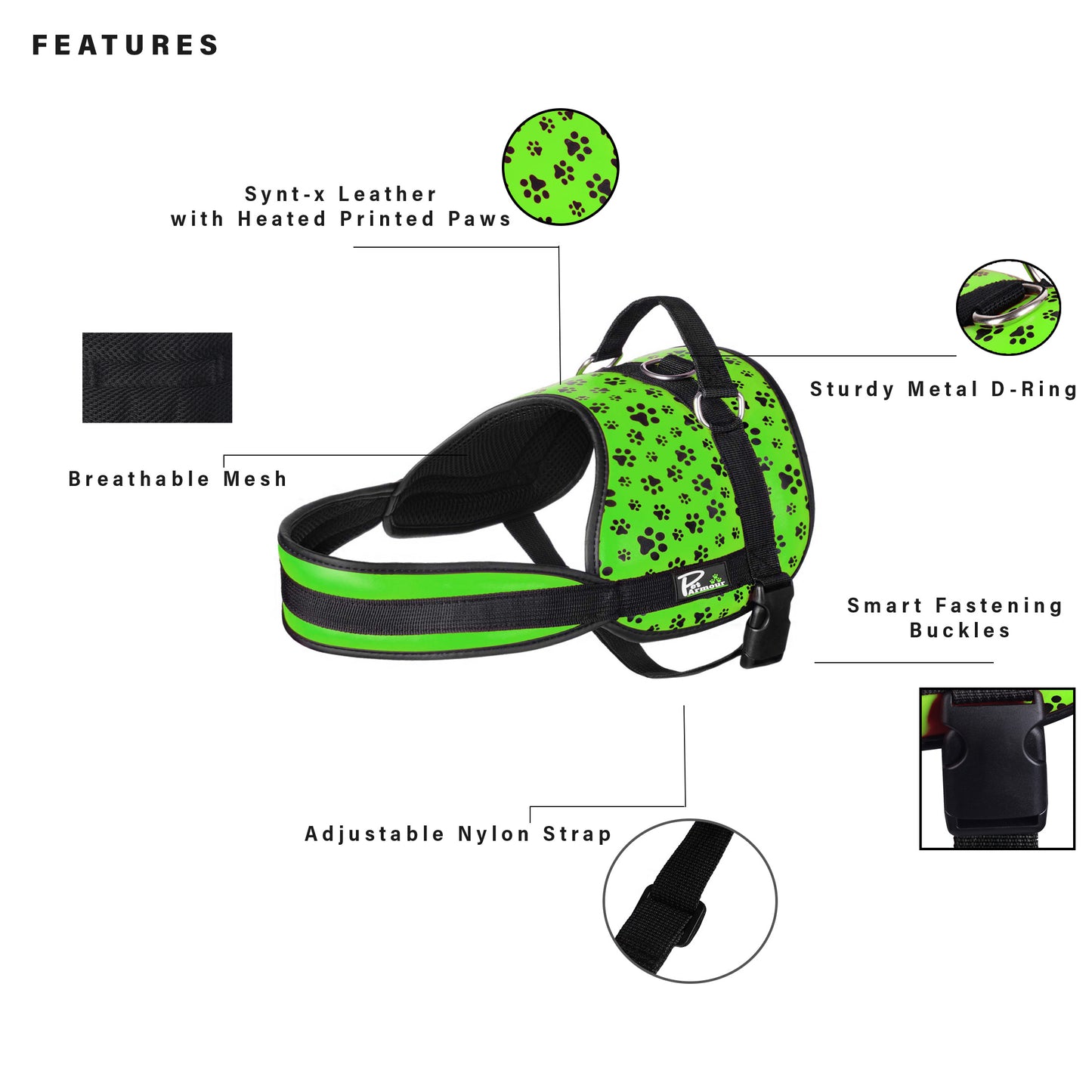 Pet Armour Dog Harness | Leather Adjustable Durable Waterproof | No Pull with Padded Handle| GreenPaws