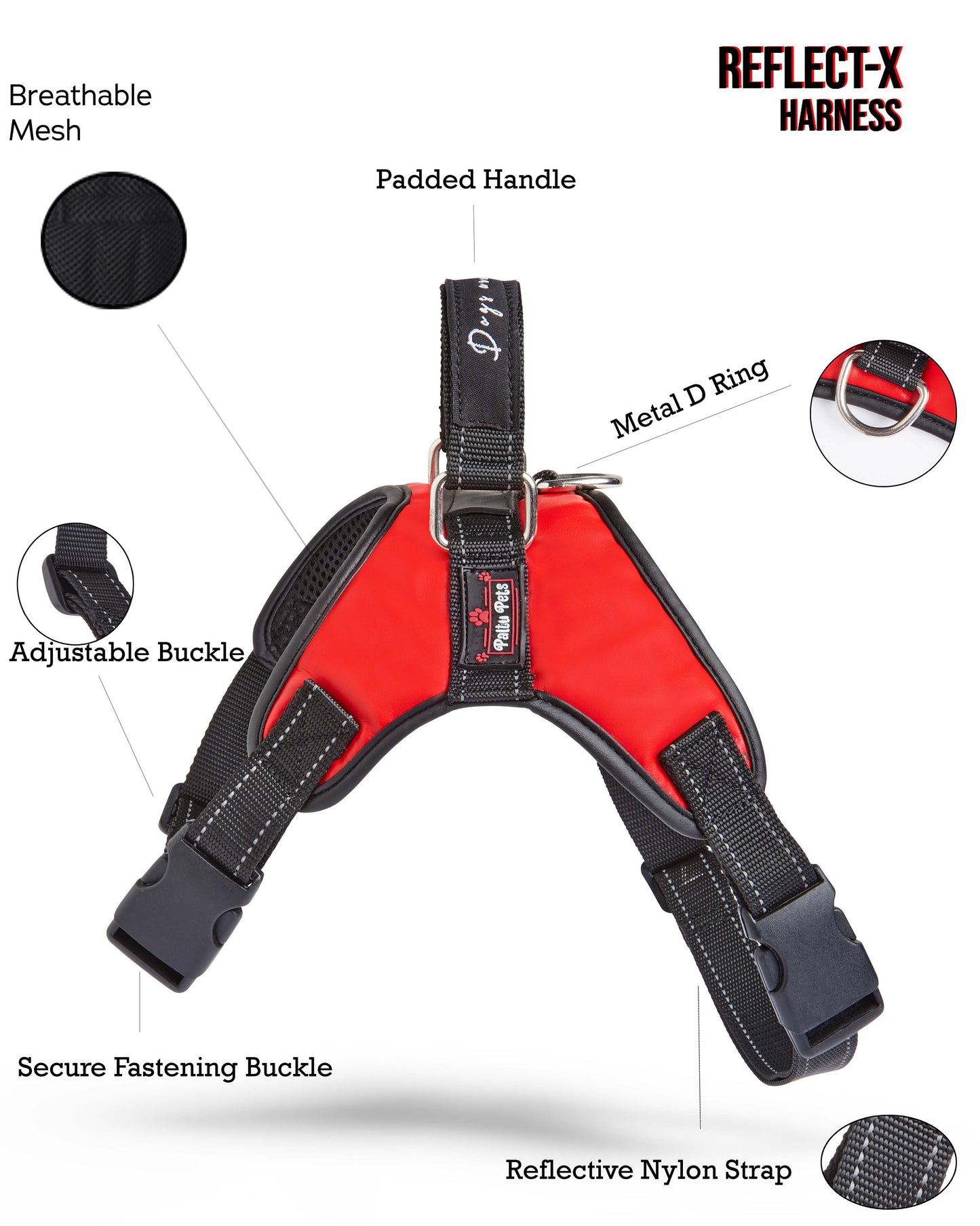 Reflect-X Dog Harness | Anti Pull Small Medium Dogs Harness with Padded Handle | Red