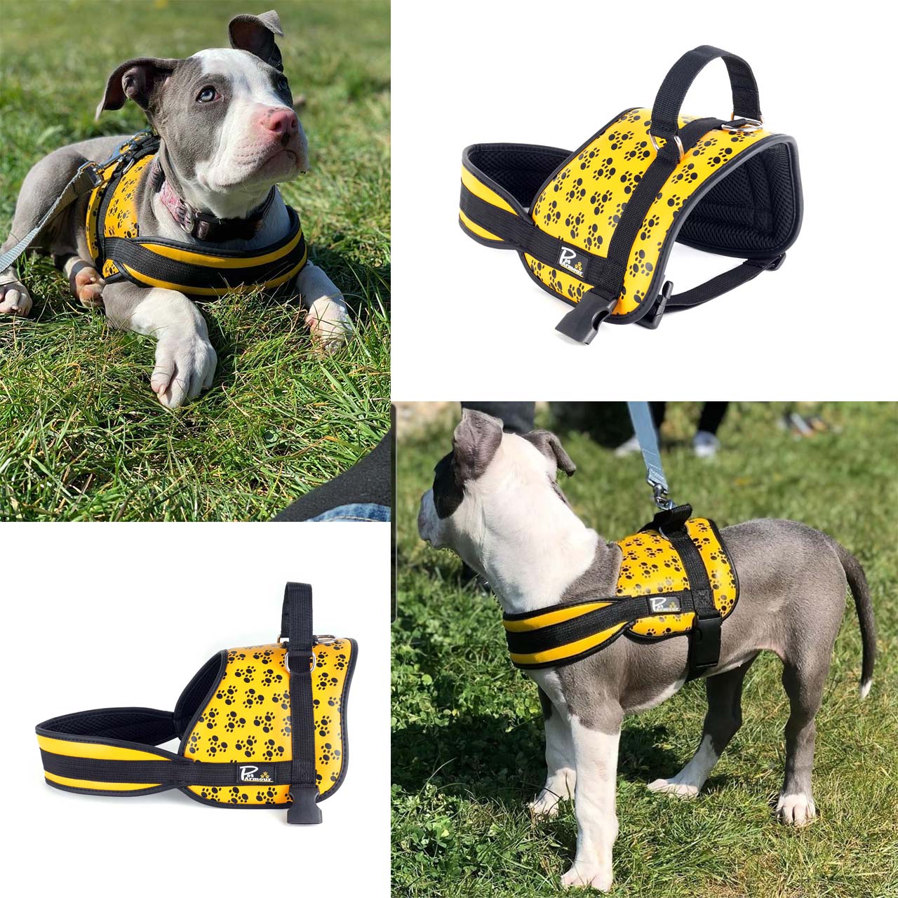 Pet Armour Dog Harness | Leather Adjustable Durable Waterproof | No Pull with Padded Handle| Yellow Paws