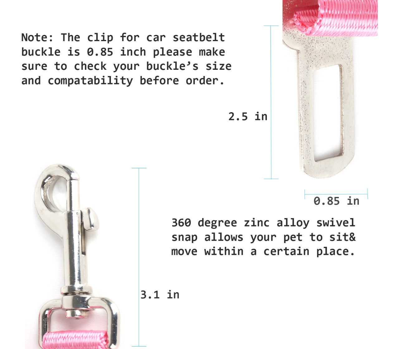 Dog Safety Car Restraint Lead - Pink