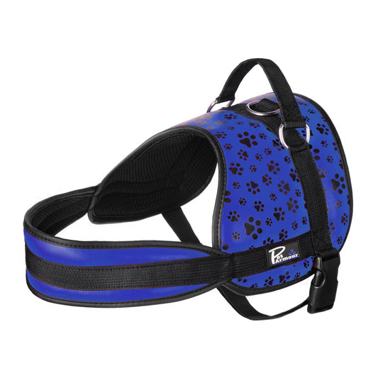 Pet Armour Dog Harness | Leather Adjustable Durable Waterproof | No Pull with Padded Handle| Blue Paws