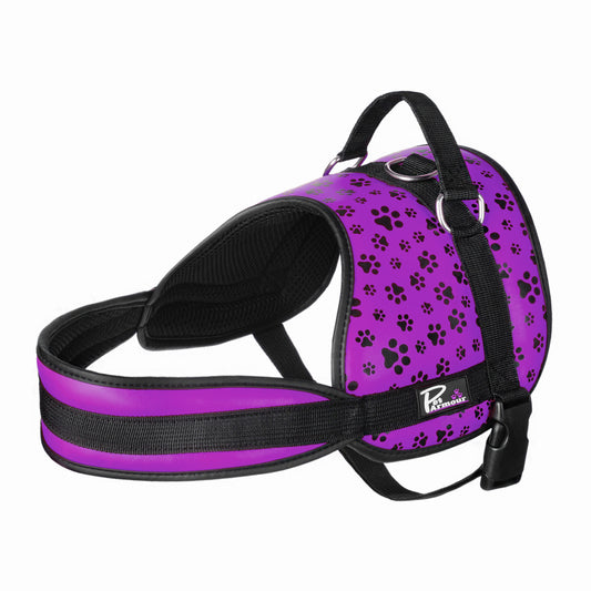 Pet Armour Dog Harness | Leather Adjustable Durable Waterproof | No Pull with Padded Handle| Purple Paws
