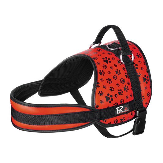 Pet Armour Dog Harness | Leather Adjustable Durable Waterproof | No Pull with Padded Handle| Red Paws