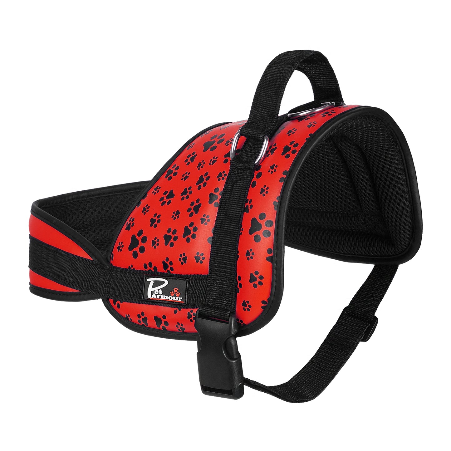 Pet Armour Dog Harness | Leather Adjustable Durable Waterproof | No Pull with Padded Handle| Red Paws