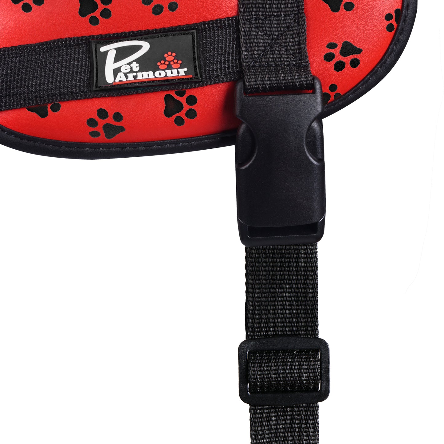 Pet Armour Dog Harness | Leather Adjustable Durable Waterproof | No Pull with Padded Handle| Red Paws